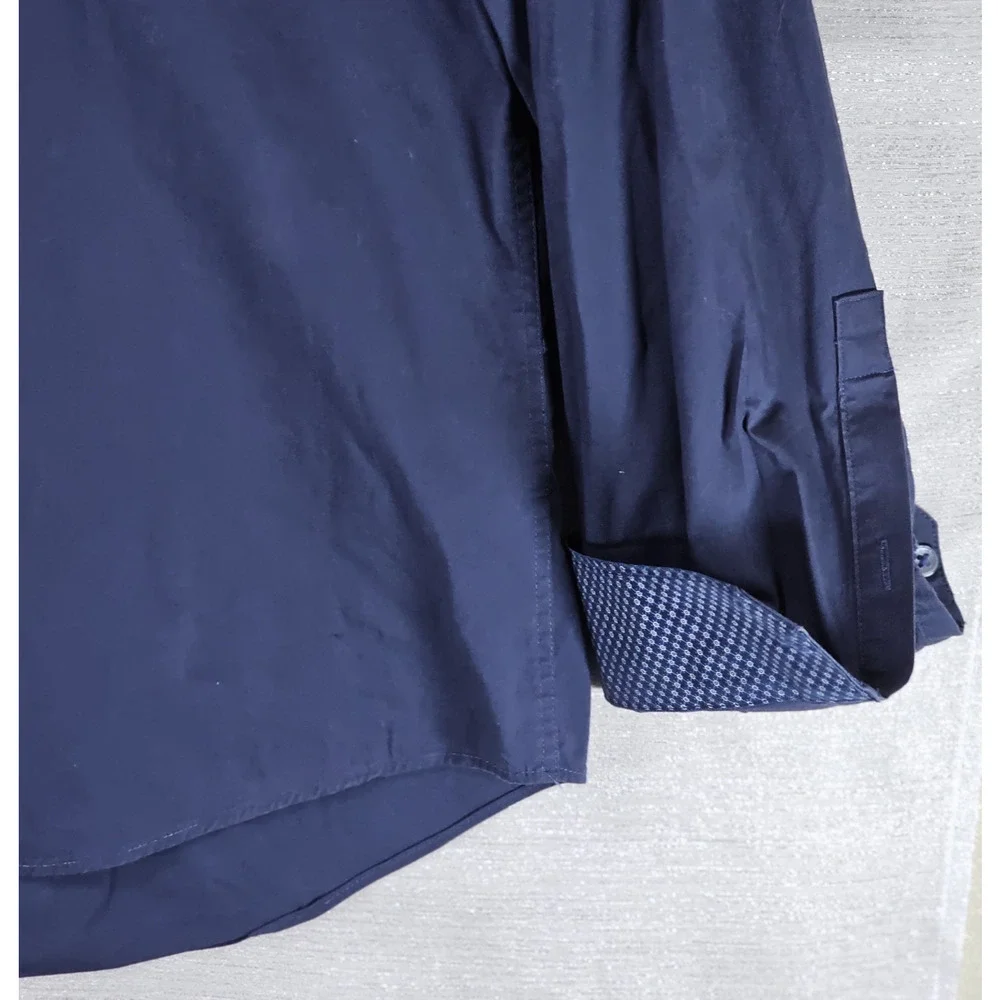 7 Diamonds Dress Shirt Men's XL Blue Stretch Button Up Long Sleeve Cuff Detail